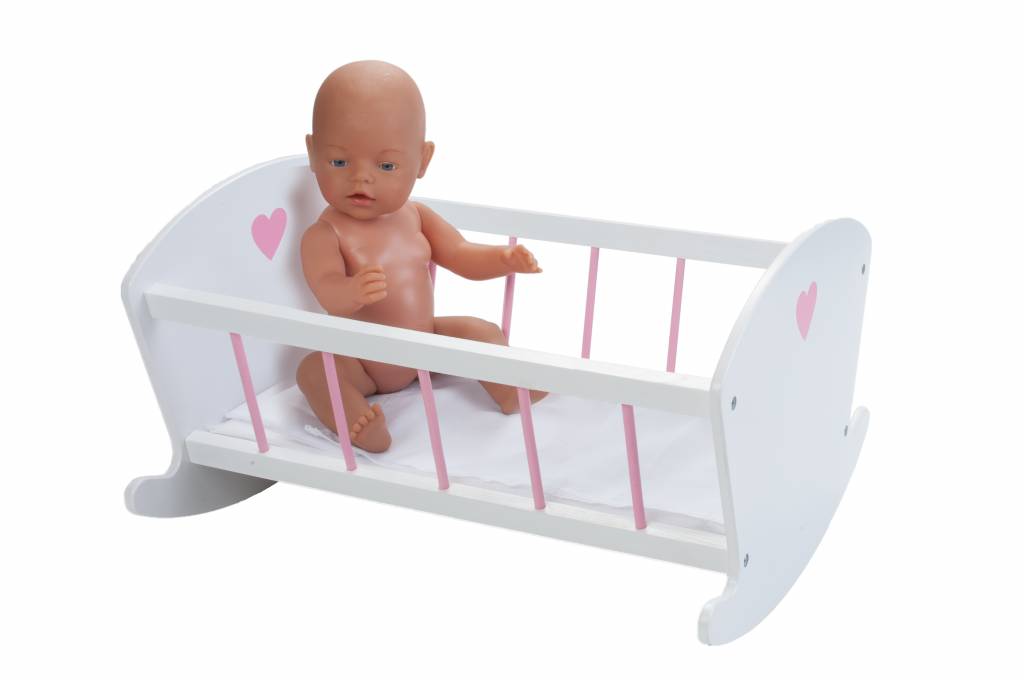 Poppenbed - Schommelbedje - Wit / roze