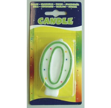 Verjaardagskaars 0 jaar - wit met gekleurde stippen