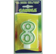 Verjaardagskaars 8 jaar - wit met gekleurde stippen