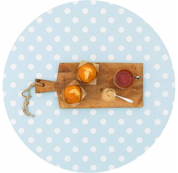 MixMamas Tafelzeil Eco lichtblauw-wit grote stip rond 140cm