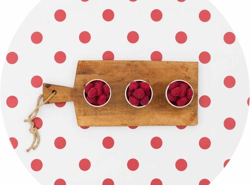 MixMamas Tafelzeil Eco Wit met rode stippen rond 140cm