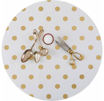 MixMamas Tafelzeil Eco Wit met gouden stippen rond 140cm