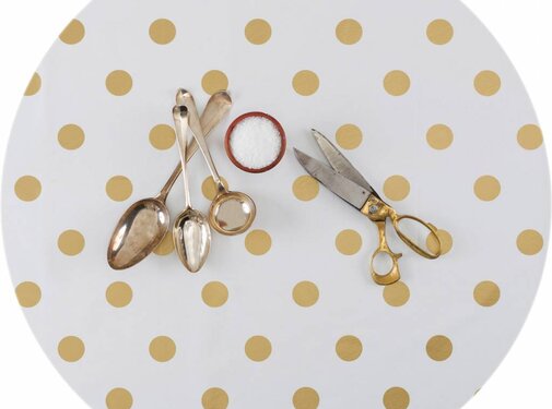 MixMamas Tafelzeil Eco Wit met gouden stippen rond 140cm