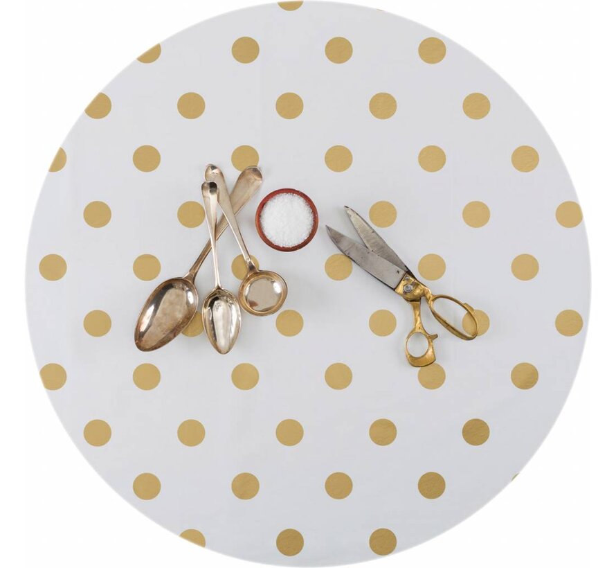 Europees Eco tafelzeil Wit met gouden stippen rond 140cm
