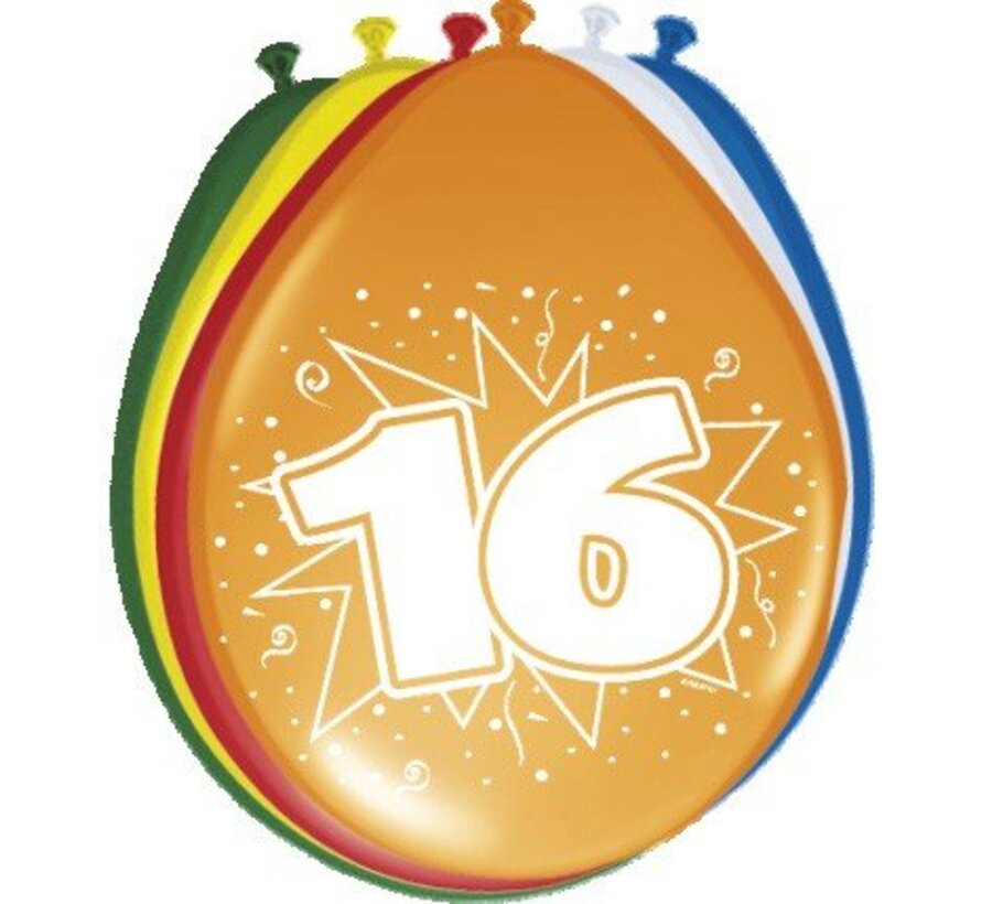 Ballonnen 16 jaar - 8 stuks