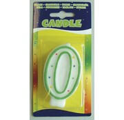 Verjaardagskaars 0 jaar - wit met gekleurde stippen