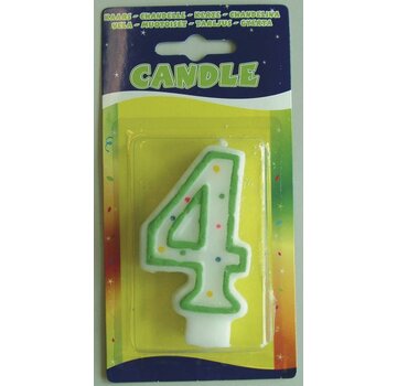 Verjaardagskaars 4 jaar - wit met gekleurde stippen