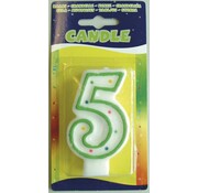 Verjaardagskaars 5 jaar - wit met gekleurde stippen