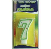 Verjaardagskaars 7 jaar - wit met gekleurde stippen