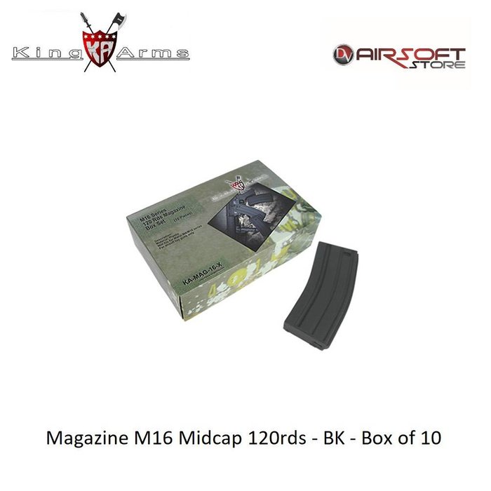 King Arms Magazine M16 Midcap 120rds - BK - Box of 10
