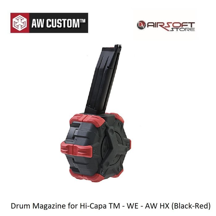 Armorer Works Drum Magazine for Hi-Capa TM - WE - AW HX (Black-Red)