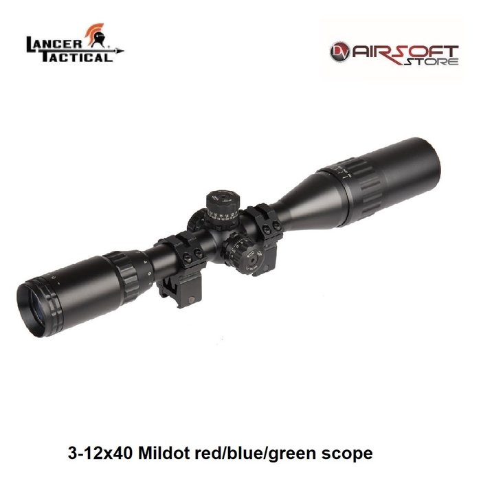 Lancer Tactical Rifle Scope 3-12x40 Mildot red/blue/green scope