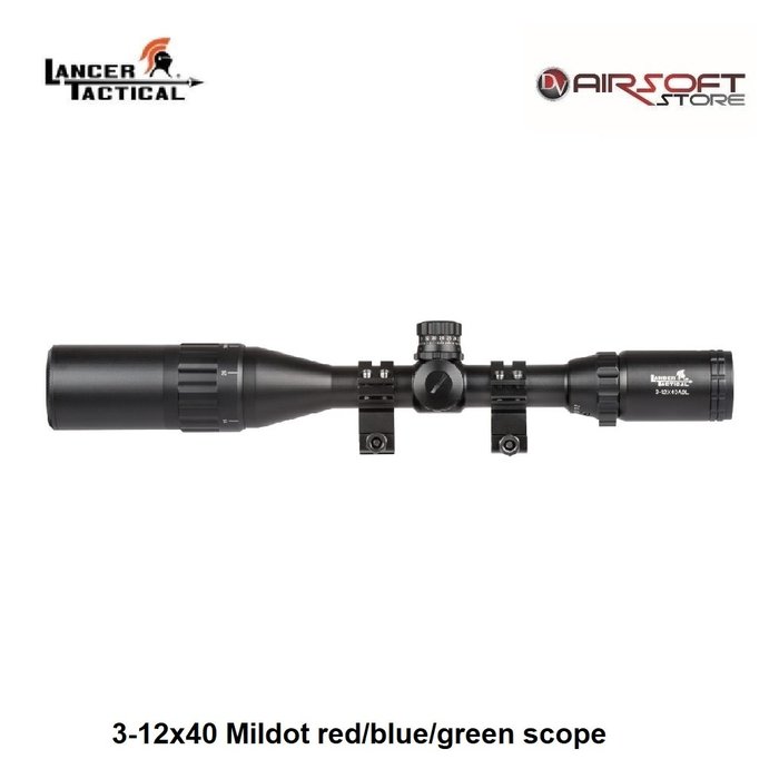 Lancer Tactical Rifle Scope 3-12x40 Mildot red/blue/green scope