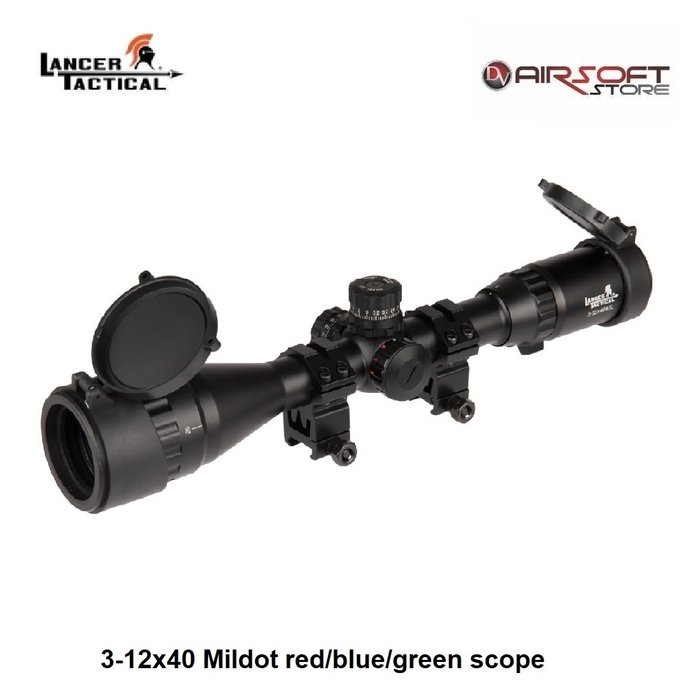 Lancer Tactical Rifle Scope 3-12x40 Mildot red/blue/green scope