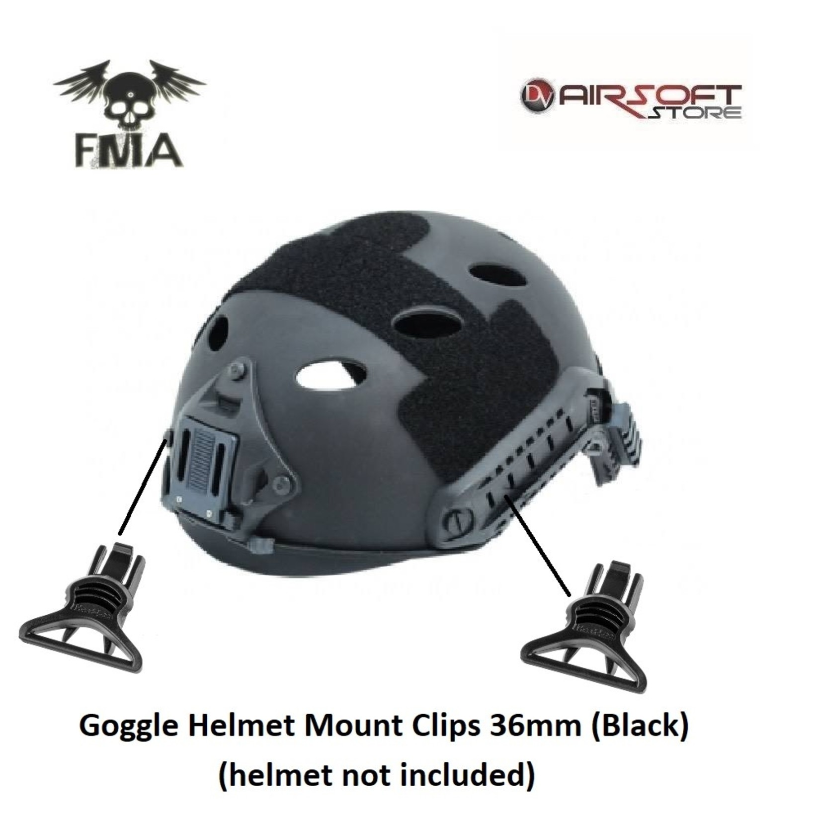 Goggle Helmet Mount Clips 36mm (Black) Airsoft Store