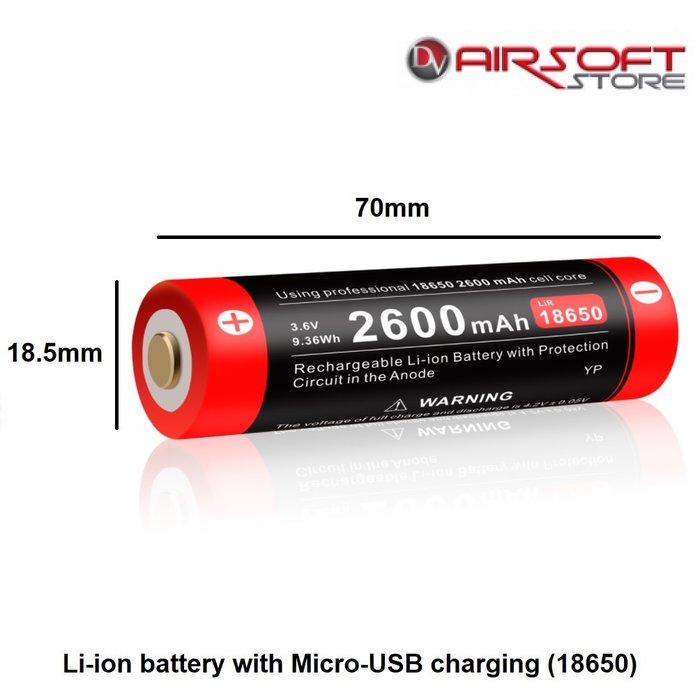 Klarus Li-ion battery with Micro-USB charging (18650)