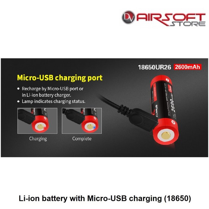Klarus Li-ion battery with Micro-USB charging (18650)