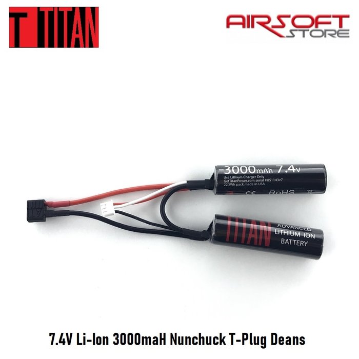 Titan 7.4V Li-Ion 3000maH Nunchuck T-Plug Deans