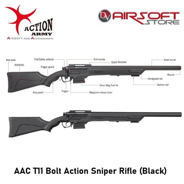 Action Army AAC T11 Bolt Action Sniper Rifle (Black)