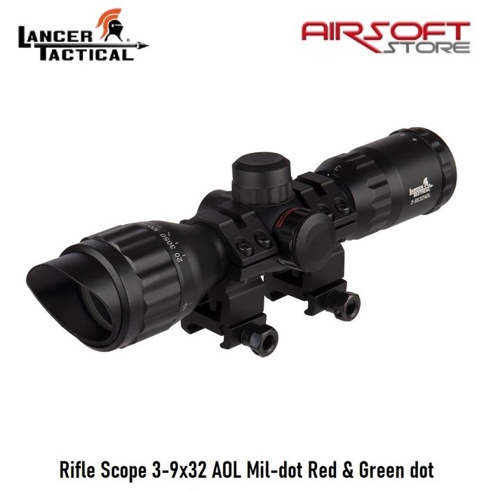 Lancer Tactical Rifle Scope 3-9x32 AOL Mil-dot Red & Green dot