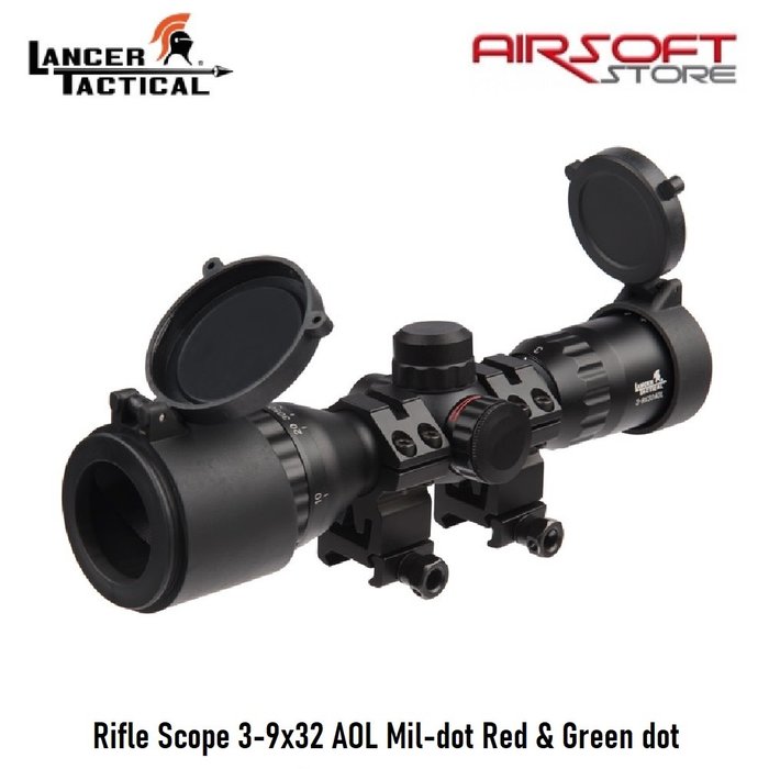 Lancer Tactical Rifle Scope 3-9x32 AOL Mil-dot Red & Green dot