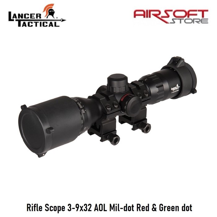 Lancer Tactical Rifle Scope 3-9x32 AOL Mil-dot Red & Green dot