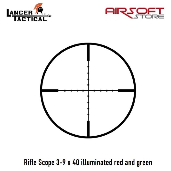 Lancer Tactical Rifle Scope 3-9 x 40 illuminated red and green