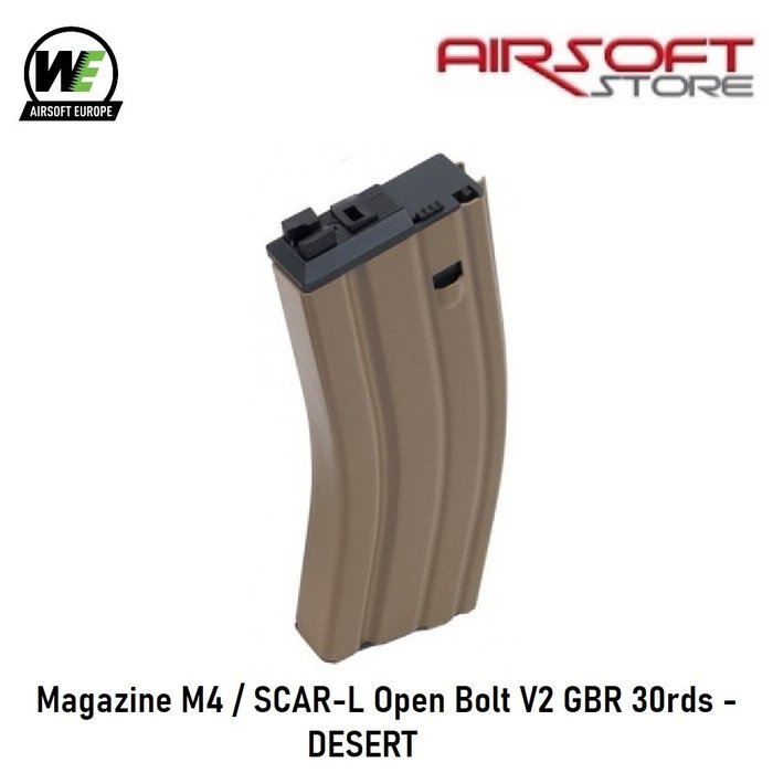 WE (Wei Tech) Magazin M4 / SCAR-L Offener Bolzen V2 GBR 30rd - DESERT