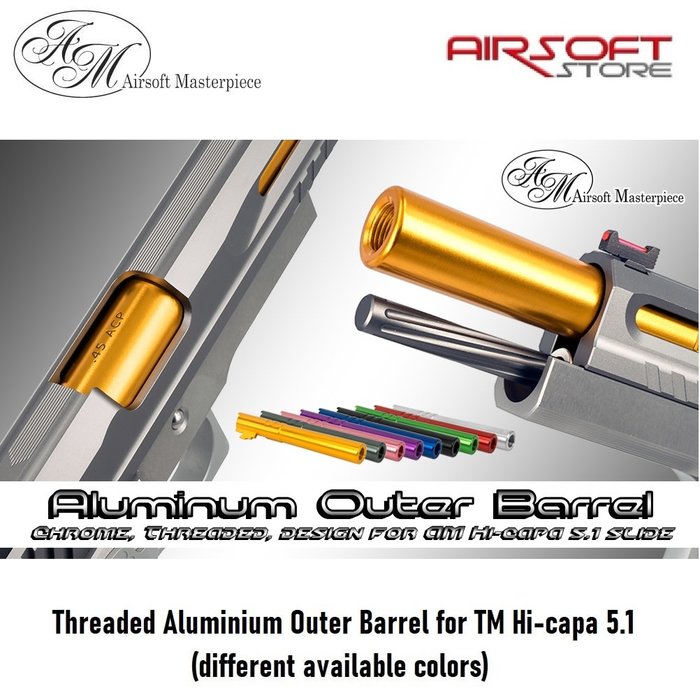 Airsoft Masterpiece Threaded Aluminium Outer Barrel for TM Hi-capa 5.1