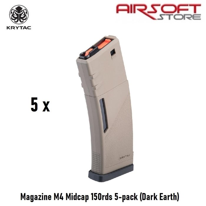Krytac Magazine M4 Midcap 150rds 5-pack (Dark Earth)