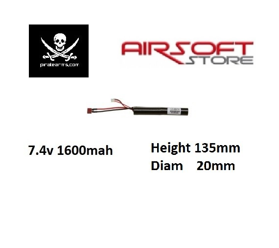 PIRATE ARMS 7.4V 1600mAh Lipo 15C - Stick - Deans