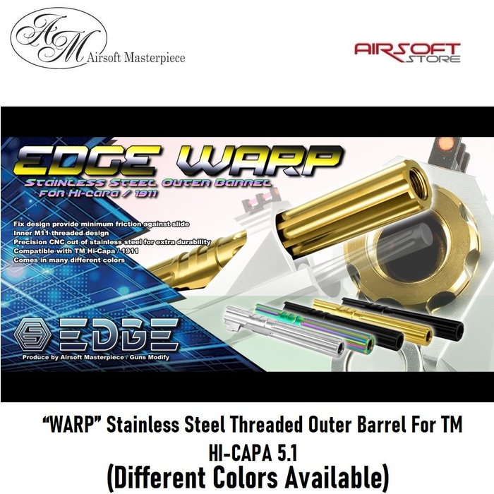 EDGE “WARP” Stainless Steel Threaded Outer Barrel For TM HI-CAPA 5.1