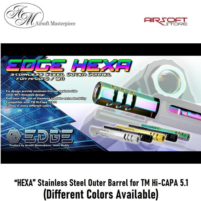 EDGE “HEXA” Stainless Steel Outer Barrel for TM Hi-CAPA 5.1
