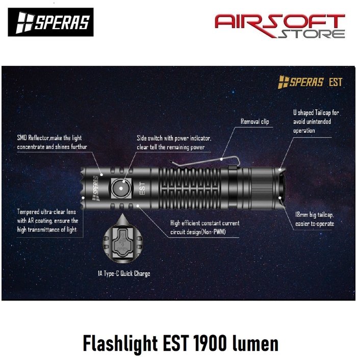 SPERAS Flashlight EST 1900 lumen