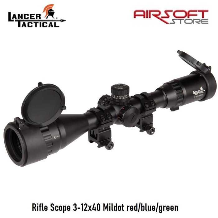 Lancer Tactical Rifle Scope 3-12x40 Mildot red/blue/green scope