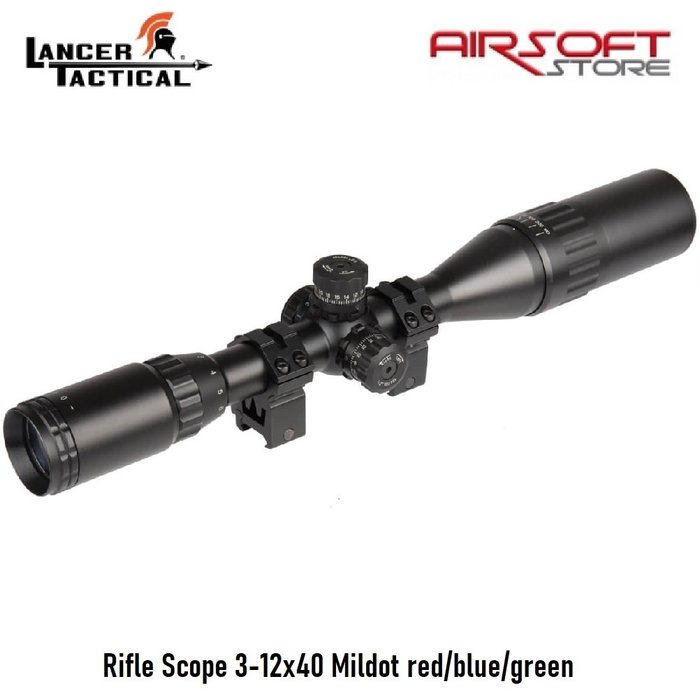 Lancer Tactical Rifle Scope 3-12x40 Mildot red/blue/green scope