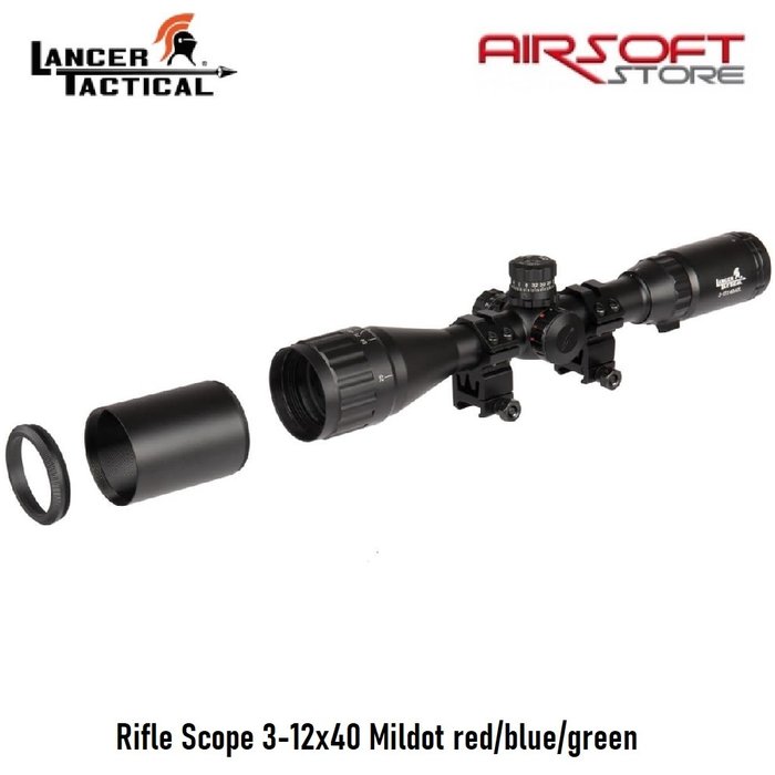 Lancer Tactical Rifle Scope 3-12x40 Mildot red/blue/green scope