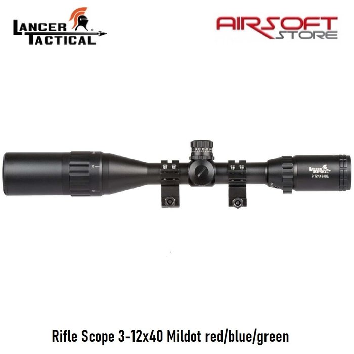 Lancer Tactical Rifle Scope 3-12x40 Mildot red/blue/green scope