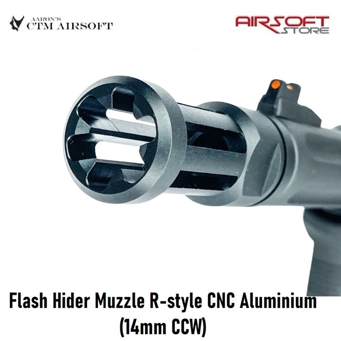 CTM Airsoft Flash Hider Muzzle R-style CNC Aluminium (14mm CCW)