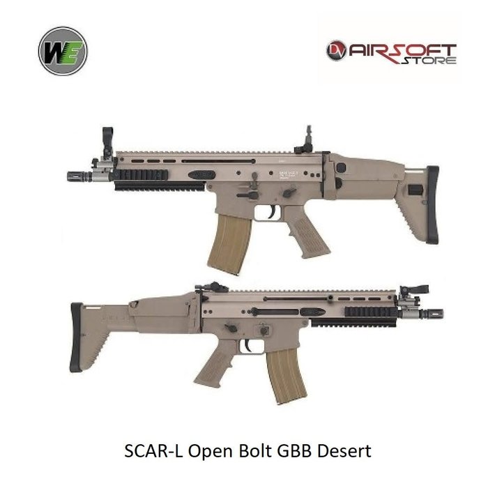 WE (Wei Tech) SCAR-L Open Bolt GBB Desert Pre-upgraded with NPAS