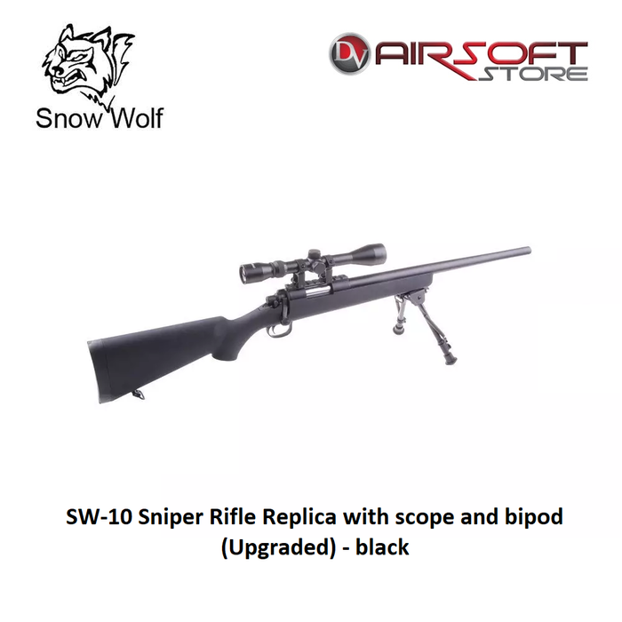 Snow Wolf SW-10 Sniper Rifle Replica with scope and bipod (Upgraded) - black