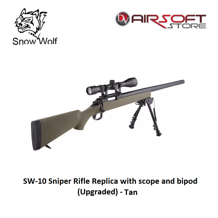 Snow Wolf SW-10 Sniper Rifle Replica with scope and bipod (Upgraded) - tan