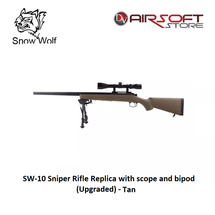 Snow Wolf SW-10 Sniper Rifle Replica with scope and bipod (Upgraded) - tan