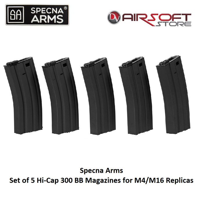 Specna Arms Set of 5 Hi-Cap 300 BB Magazines for M4/M16 Replicas