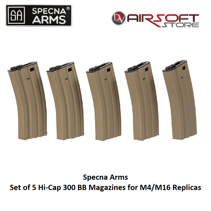 Specna Arms Set of 5 Hi-Cap 300 BB Magazines for M4/M16 Replicas