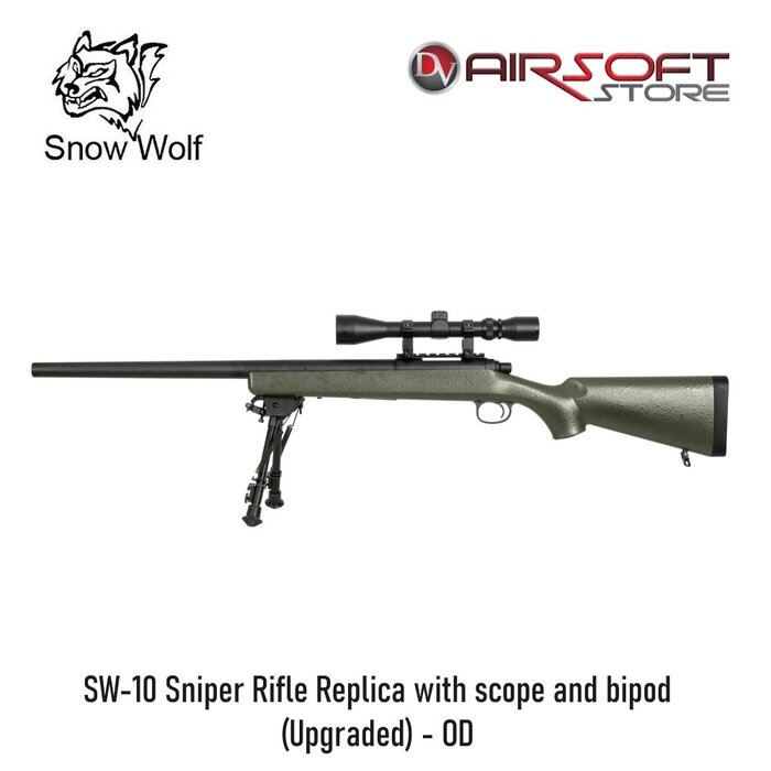 Snow Wolf SW-10 Sniper Rifle Replica with scope and bipod (Upgraded) - OD