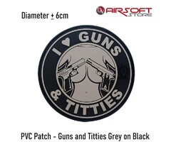 PVC Patch - Guns and Titties Grey on Black
