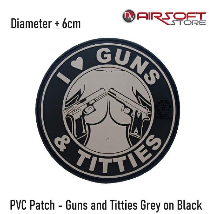 PVC Patch - Guns and Titties Grey on Black