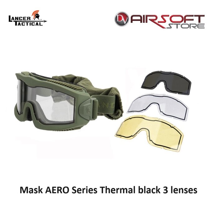 Lancer Tactical Goggle AERO Series Thermal black 3 lenses