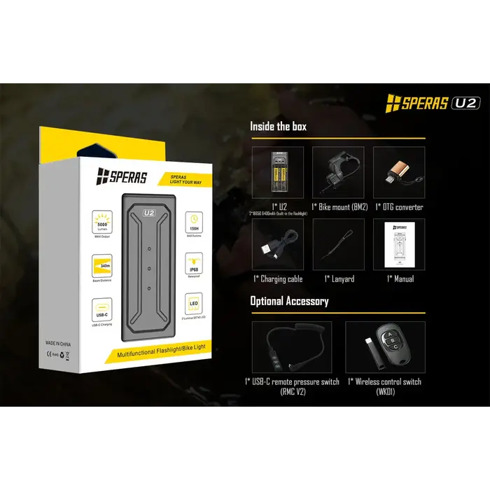 SPERAS U2 Bike Light Flashlight 5000lm